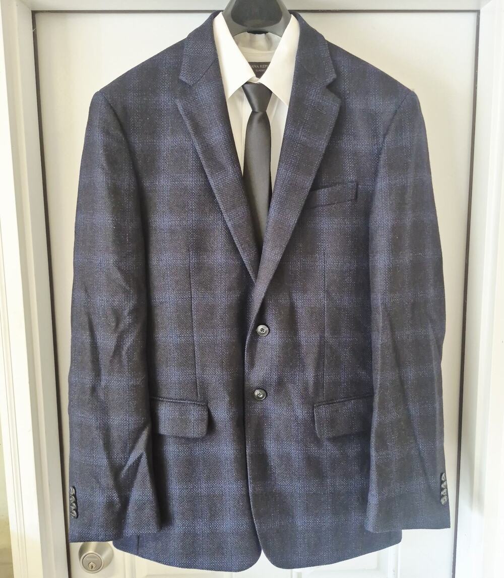 Jos A Bank 1905 Blazer Mens 42L Wool Suit Jacket Sport Coat Windowpane Patch